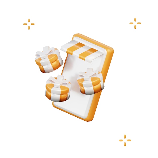 Representación de ilustración de icono aislado de compras de regalos 3D