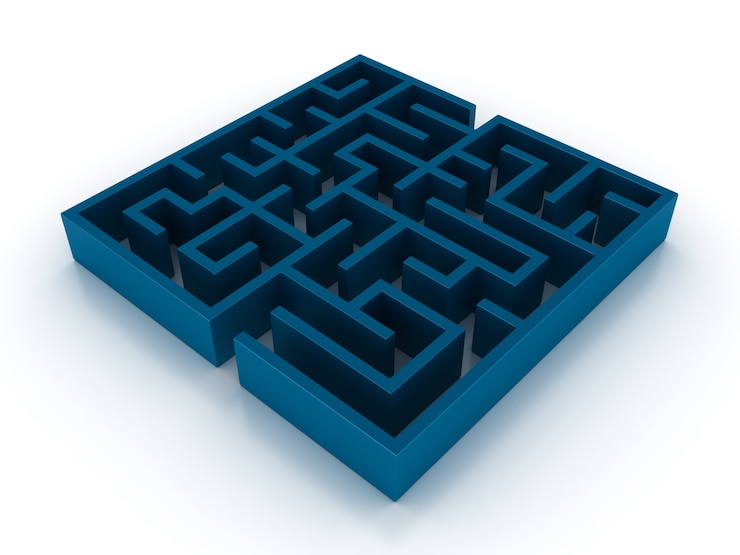 Foto representación de la ilustración de un laberinto azul