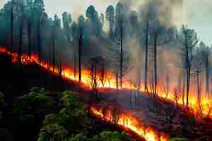 Foto representación de los incendios forestales en una selva tropical pérdida de biodiversidad y liberación de carbono