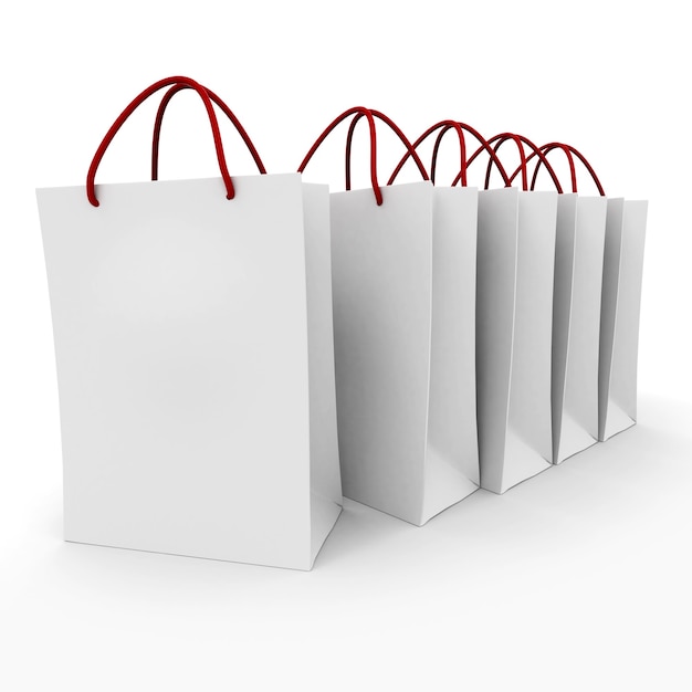 Representación de una línea de bolsas de la compra blancas