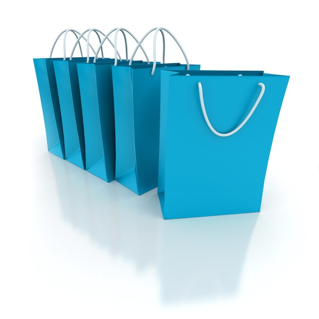 Representación de una línea de bolsas de compras azules.