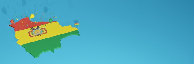 Representación de mapa 3D de la bandera de Bolivia para los medios sociales y el sitio web de portada