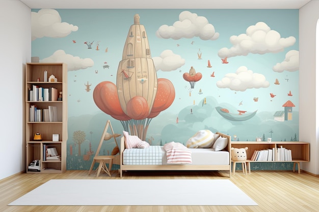 Una representación de una maqueta de la pared de una habitación para niños colocada sobre un fondo blanco.