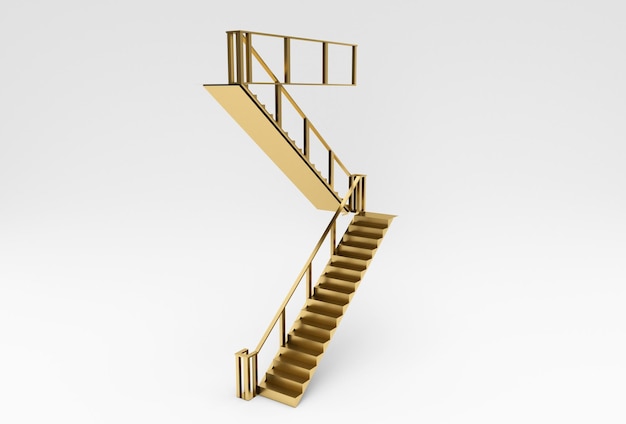 Representación mínima de la ilustración 3d de la escalera en el fondo blanco