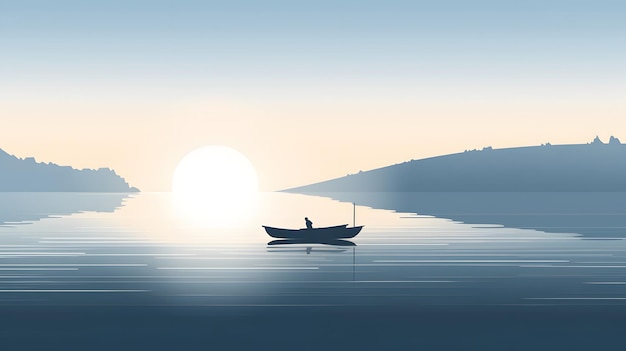 una representación minimalista de un lago tranquilo con algunas ondas en la superficie del agua y una sola boa