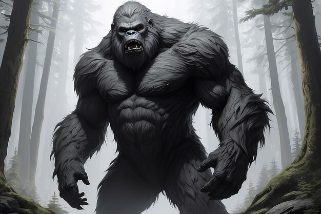 Foto representación monocromática de una bestia peluda o un sasquatch