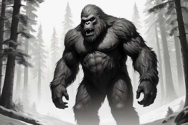 Representación monocromática de una bestia peluda o un sasquatch