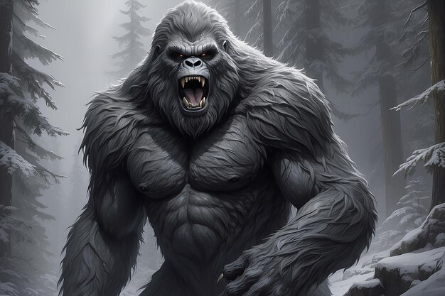 Representación monocromática de una bestia peluda o un sasquatch