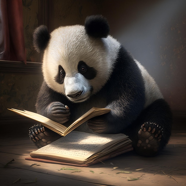 Representación de un panda leyendo un libro AI