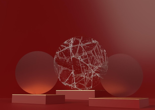 Representación de podio 3d de fondo geométrico rojo o fondo base de textura Podio mínimo vacío