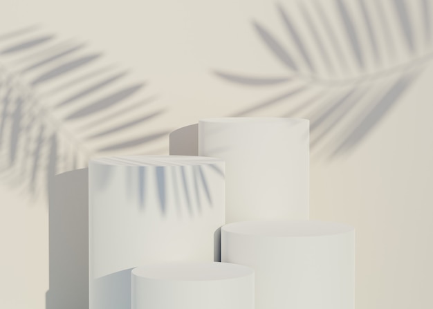 Representación del podio minimalista moderno realista con sombra de hojas de palma para el producto