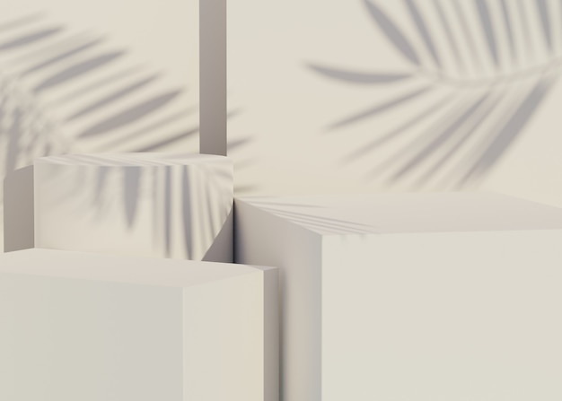 Representación del podio minimalista moderno realista con sombra de hojas de palma para el producto