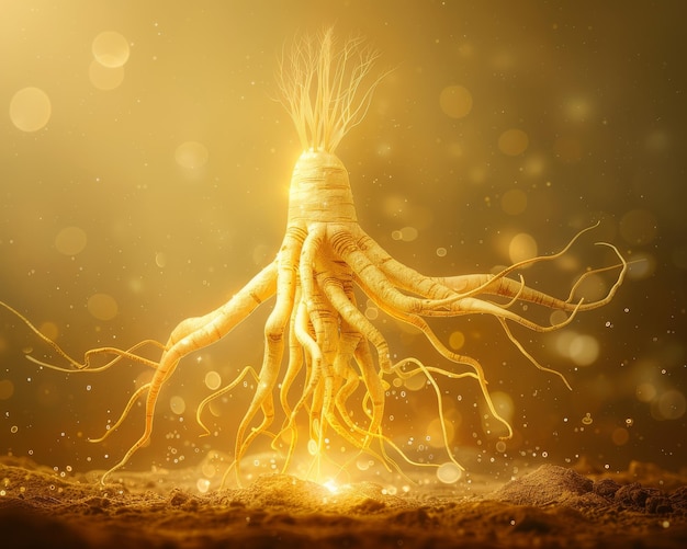 representación de la raíz de ginseng un energizante tradicional con espacio de copia inferior en un tema energético