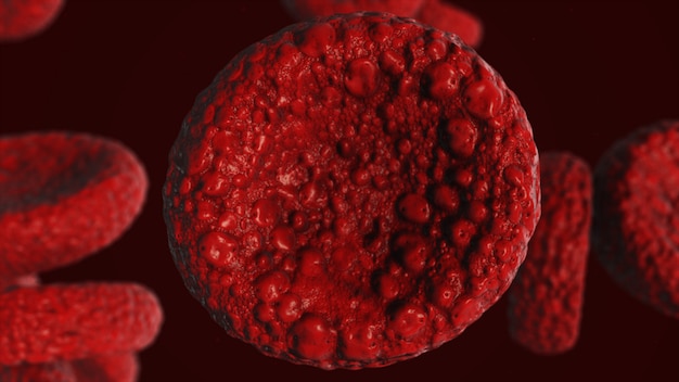 Representación realista de bacterias en colores rojos.