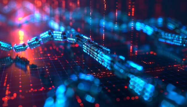 Representación de la tecnología de criptografía blockchain que muestra bloques de validación que aseguran la prueba