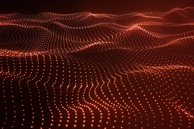 Representación del terreno digital de alta tecnología, espacio abstracto rojo en la oscuridad