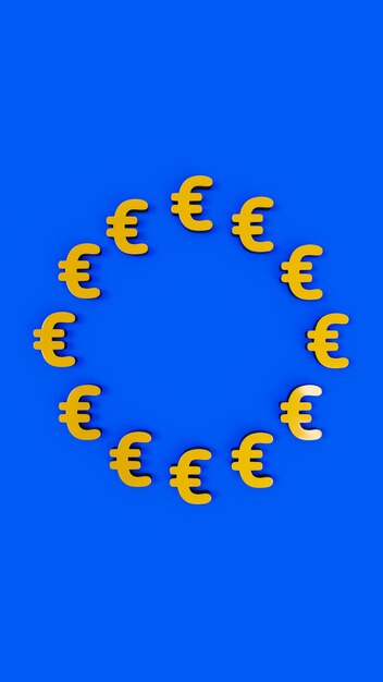 Foto representación de la unión europea con signos de moneda euro en fondo azul compras y moneda