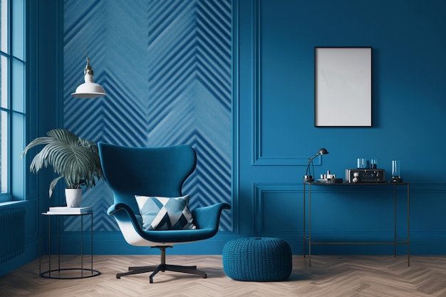 Foto una representación vibrante de una habitación con coloridas decoraciones en azul pantone