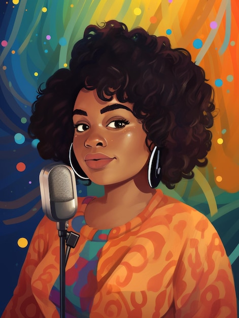 Representación vibrante Una joven mujer adulta negra que abraza fondos coloridos en el mundo de Pixar