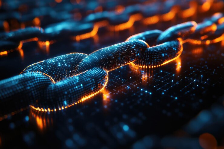 Foto una representación visual de la tecnología blockchain con nodos interconectados