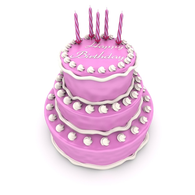 Representación XA3D de un gran pastel de cumpleaños rosaxA