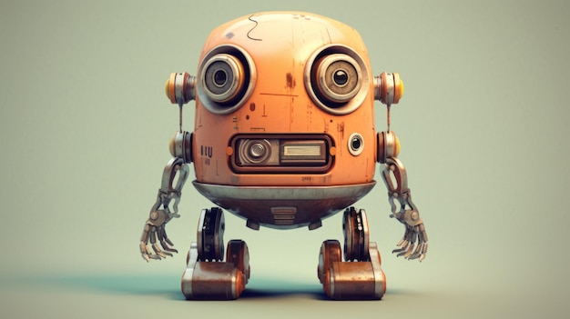Representaciones 3D icónicas de robots naranjas con filtros retro
