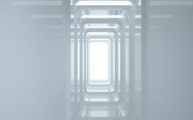Representaciones de Cinema 4D Fondo de túnel rectangular con luz blanca para maqueta de pantalla