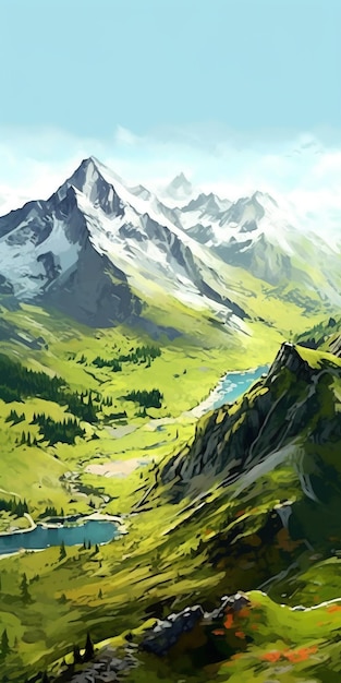 Representaciones ilustrativas de montañas, imagen ai generada sobre fondo blanco.