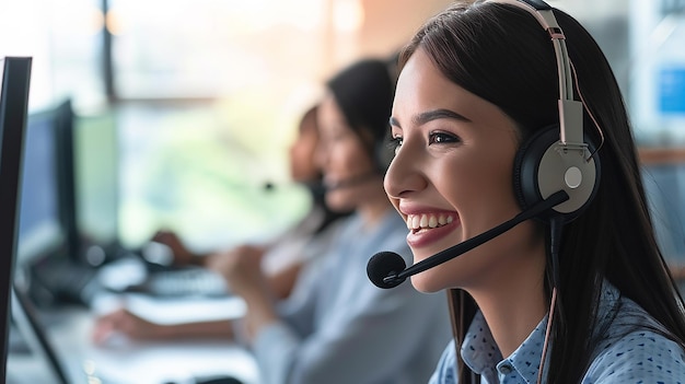 Representante de Atendimento ao Cliente sorridente com fone de ouvido