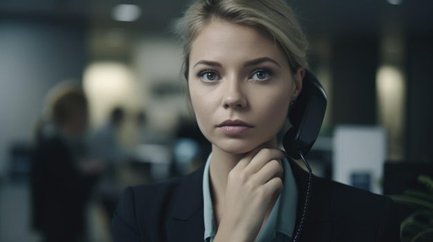 Representante de vendas Mulher Caucasiana Jovem adulta Falando ao telefone no Office Generative AI AIG22