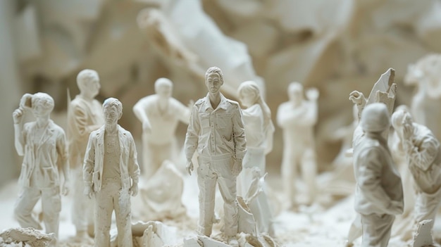 Representar a un director como un escultor meticulosamente tallando figuras en mármol cada figura representa un personaje en su película ilustrando la formación de personalidades y narrativas