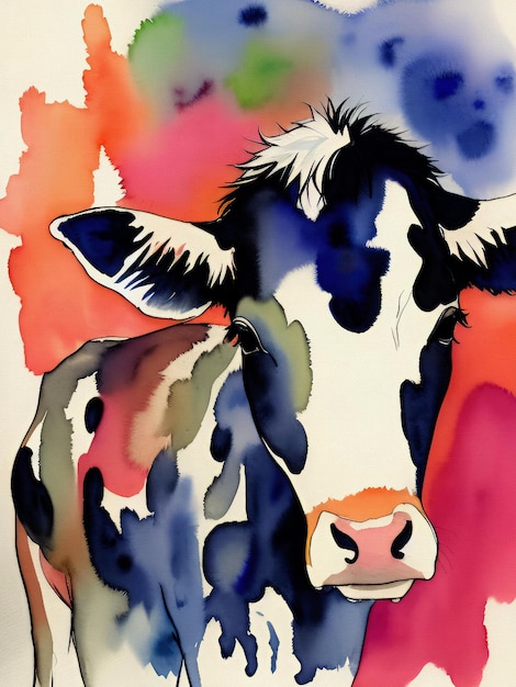 Foto reprodução acrílica de pintura de vaca em aquarela