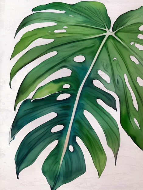 Reproducción artística de la ilustración acrílica de la pintura de la acuarela de la hoja de Monstera