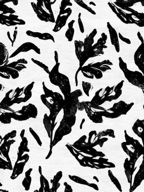 Reproducción de dibujo artístico de patrón floral de tinta en blanco y negro