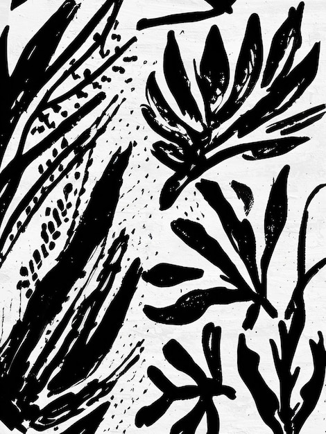 Reproducción de dibujo artístico de patrón floral de tinta en blanco y negro