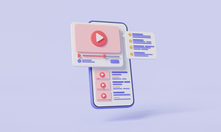 Foto reproducción de video en línea con comentario de conversación en el canal de blogger móvil transmisión de video transmisión digital en vivo video en línea ingresos pasivos influenciador concepto de redes sociales 3d representación mínima ilustración