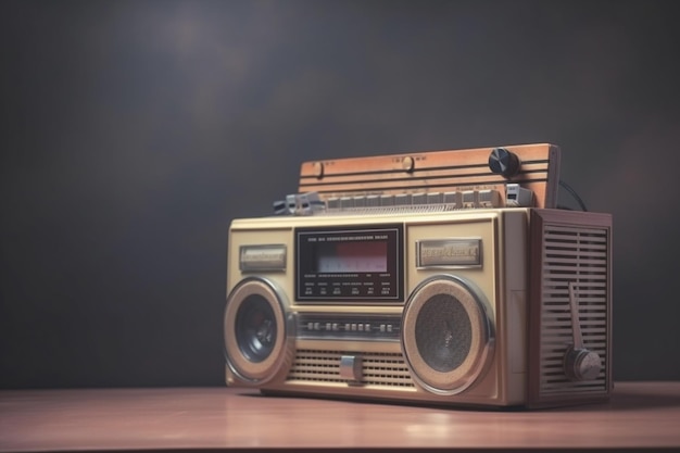 Reproductor de casete de radio retro de la década de 1990 en el fondo Conceptos de los 90 Foto filtrada de estilo vintage