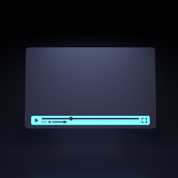 Reproductor multimedia de línea de neón sobre fondo negro 3d renderizar ilustración