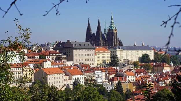 República Checa Praga Setembro de 2023 Vista da Ponte Carlos para o Castelo de Praga e a Catedral de São Vito