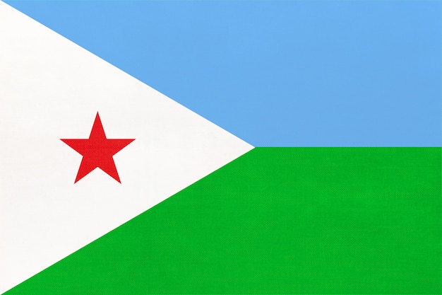 República Djibouti tecido nacional bandeira têxtil fundo. Símbolo do país africano do mundo.