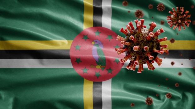 República dominicana ondeando bandera coronavirus microscopio virus