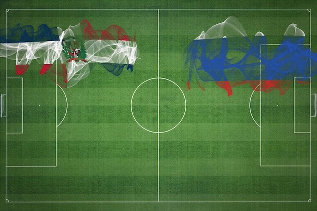 República Dominicana vs Rusia Partido de fútbol colores nacionales banderas nacionales campo de fútbol juego de fútbol Concepto de competencia Espacio de copia
