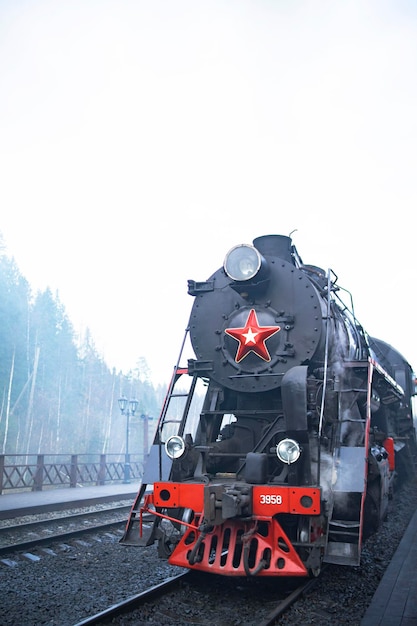 República de karelia rusia soviética lseries locomotora de vapor con el tren turístico expreso ruskealsky ...