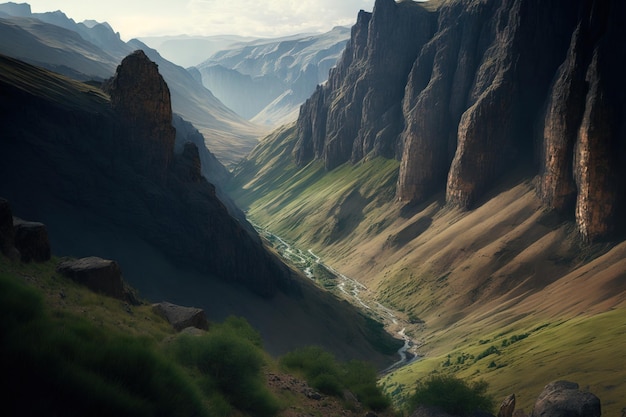 Repúblicas de Daguestán Sulak Canyon Vista desde un pico cerca del asentamiento de Dubki