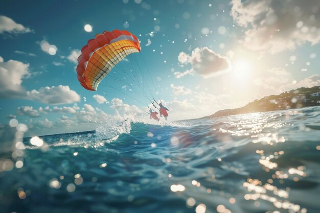 Foto resalta la emoción de hacer parasailing sobre la chispa