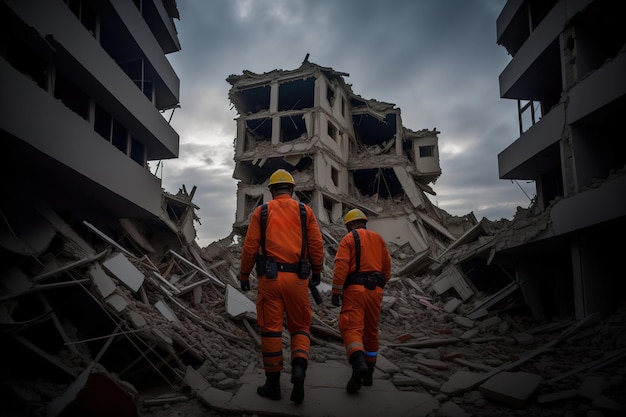 Los rescatistas limpian los escombros de las casas después del terremoto