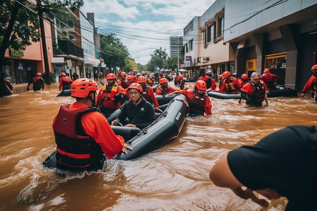 Los rescatistas usan botes para llegar a los residentes varados durante un huracán