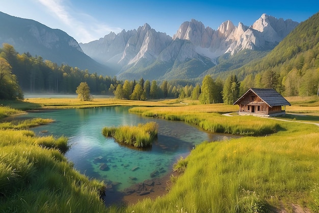 Reserva natural de Zelenci krajnska gora Eslovênia Europa Uma vista maravilhosa da manhã da reserva natural de Zelnci Eslovénia viagem