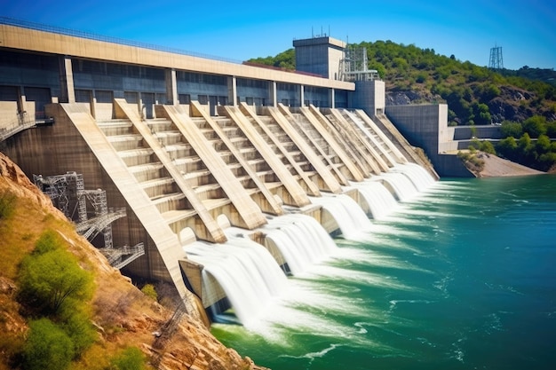 Reservoir Landschaftsingenieurwesen Elektrizität Wasser Natur See Wasserkraft Beton Fluss Damm blaue Energie