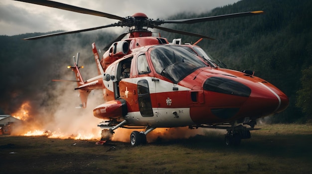 resgate de campo de helicóptero nedic em serviço